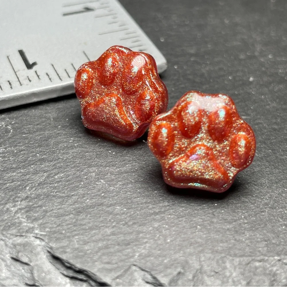Glitter Resin Hand Poured Resin Paw Stud Earrings - Picture 8 of 10